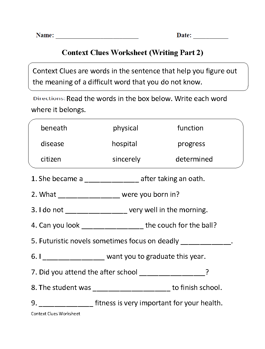 Intermediate ELA Context Clues Worksheet