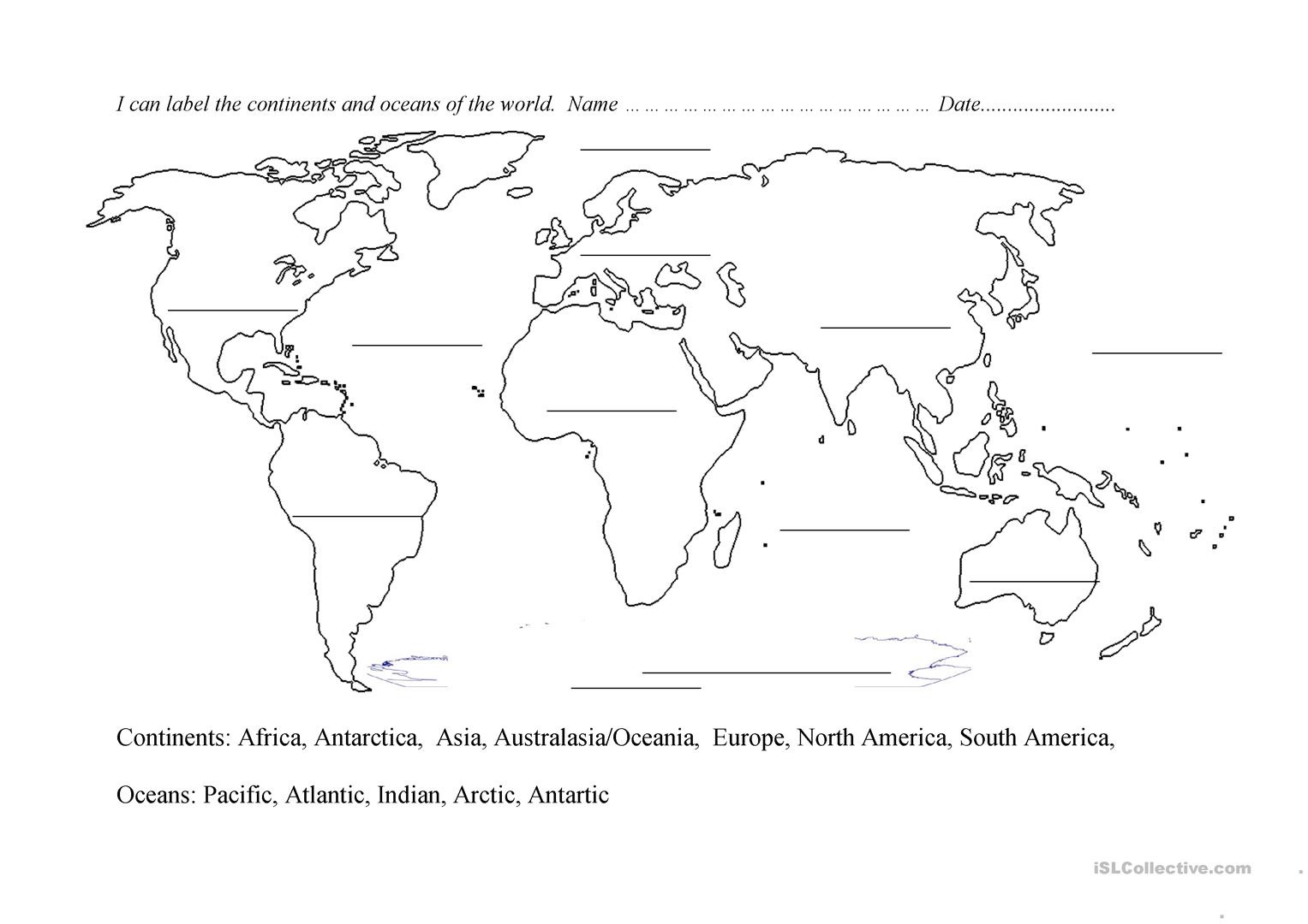 Blank Map Of The Continents And Oceans Printable