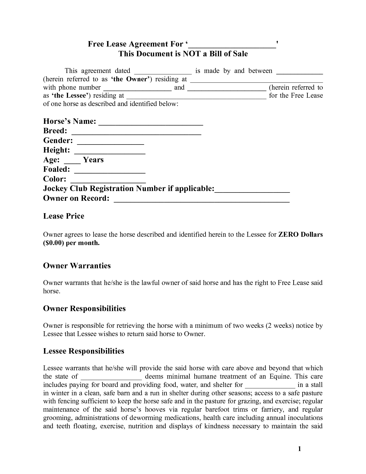 Contract For Rent To Own Home Forms - Free Printable Documents - Free Printable Documents