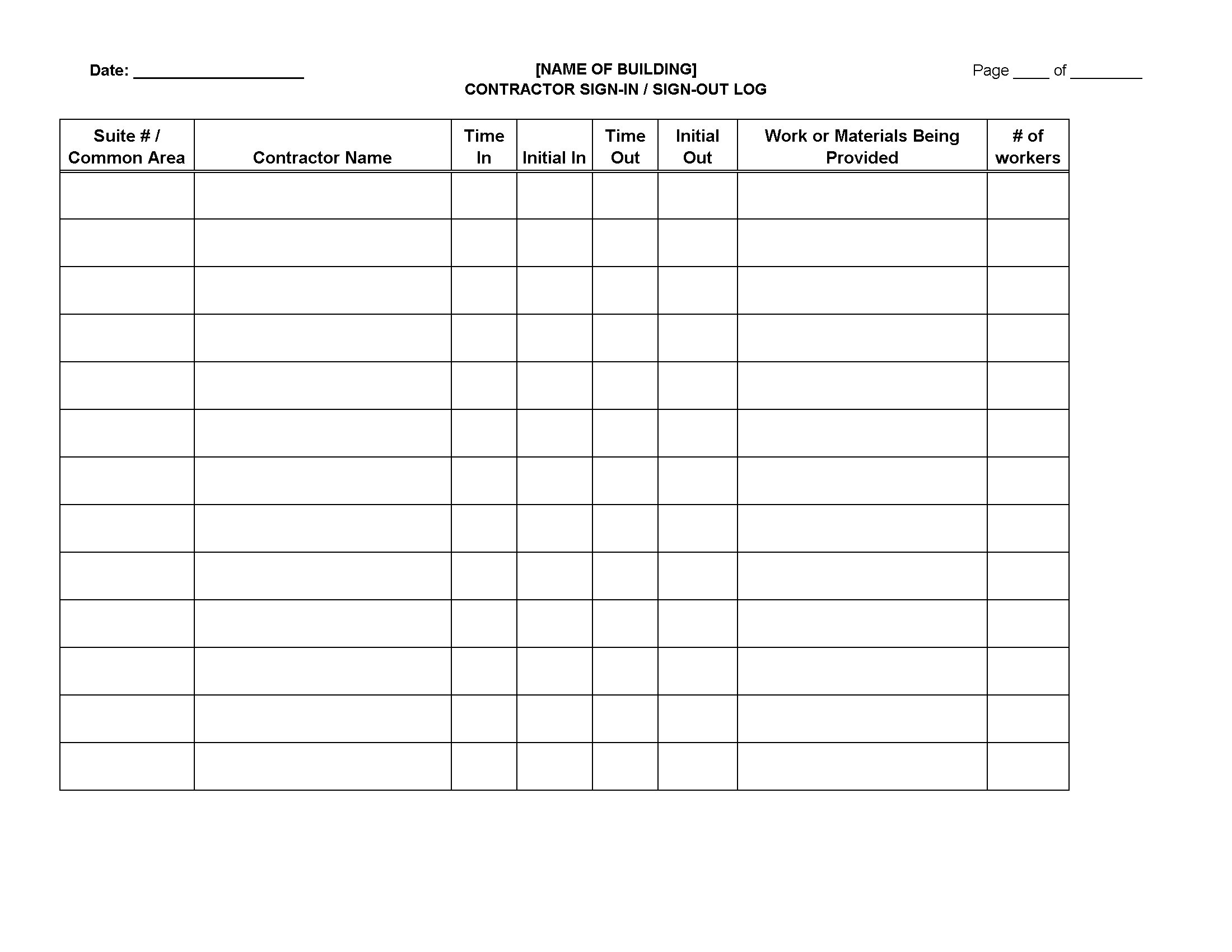 Contractor Sign-In Sign-Out Log Sheet | Legal Forms And Business - Free Printable Sign In And Out Sheets
