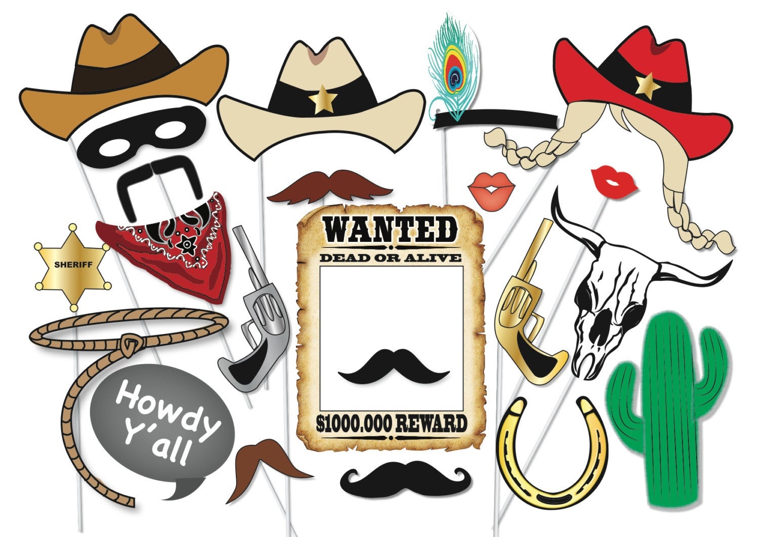 cowboy-photo-booth-props-western-party-props-wild-etsy-espa-a