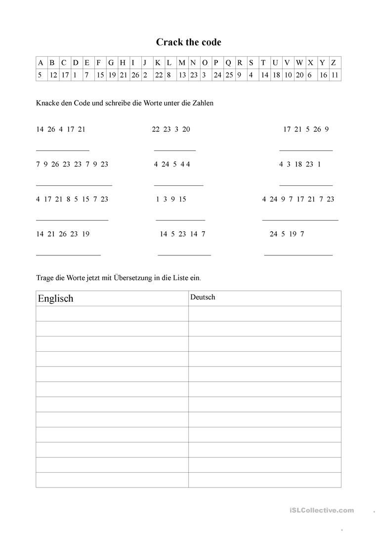 Crack The Code Reading Activities