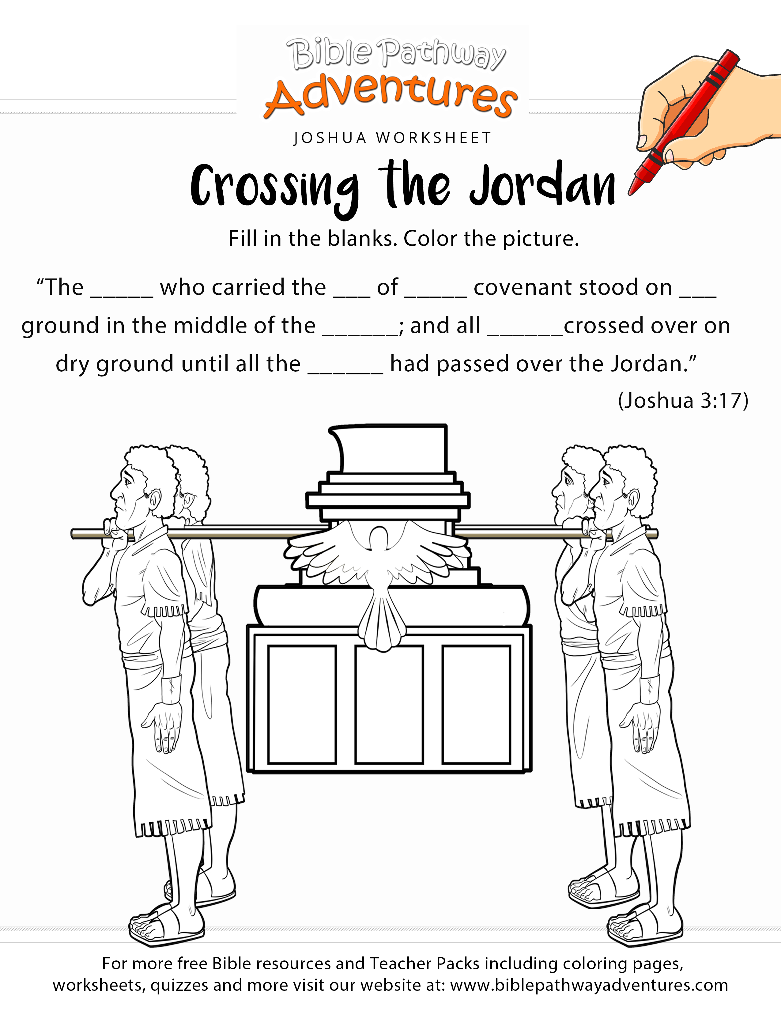 Crossing The Jordan Bible Worksheet &amp; Coloring Page | Sunday School - Free Printable Children&amp;#039;s Bible Lessons Worksheets