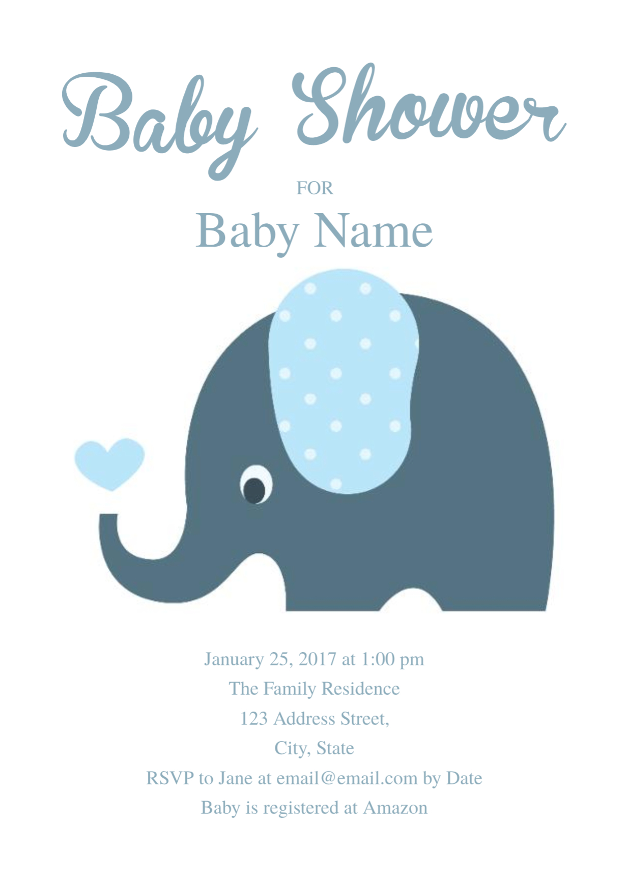 Cute Elephant Baby Shower Invitation Template | Free Invitation - Baby Shower Cards Online Free Printable