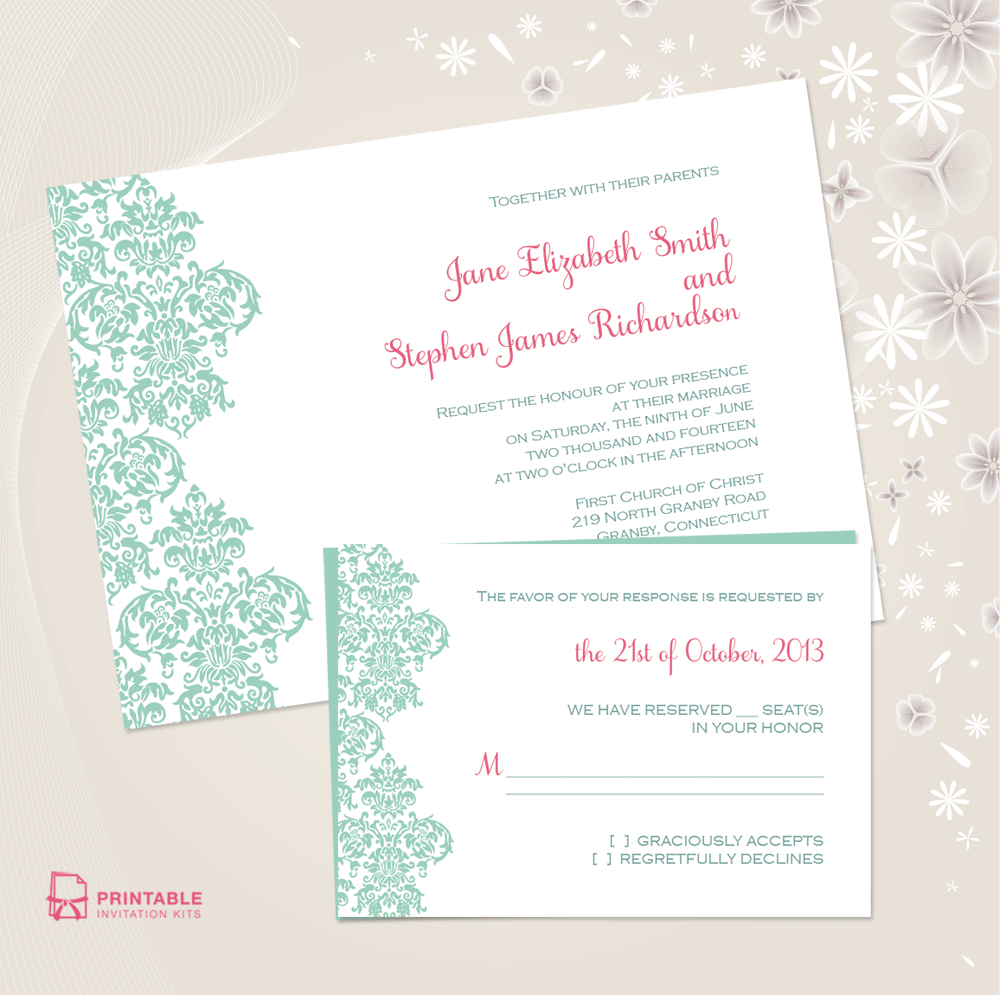 Damask Border Invitation And Rsvp Set ← Wedding Invitation - Free Printable Wedding Invitation Kits