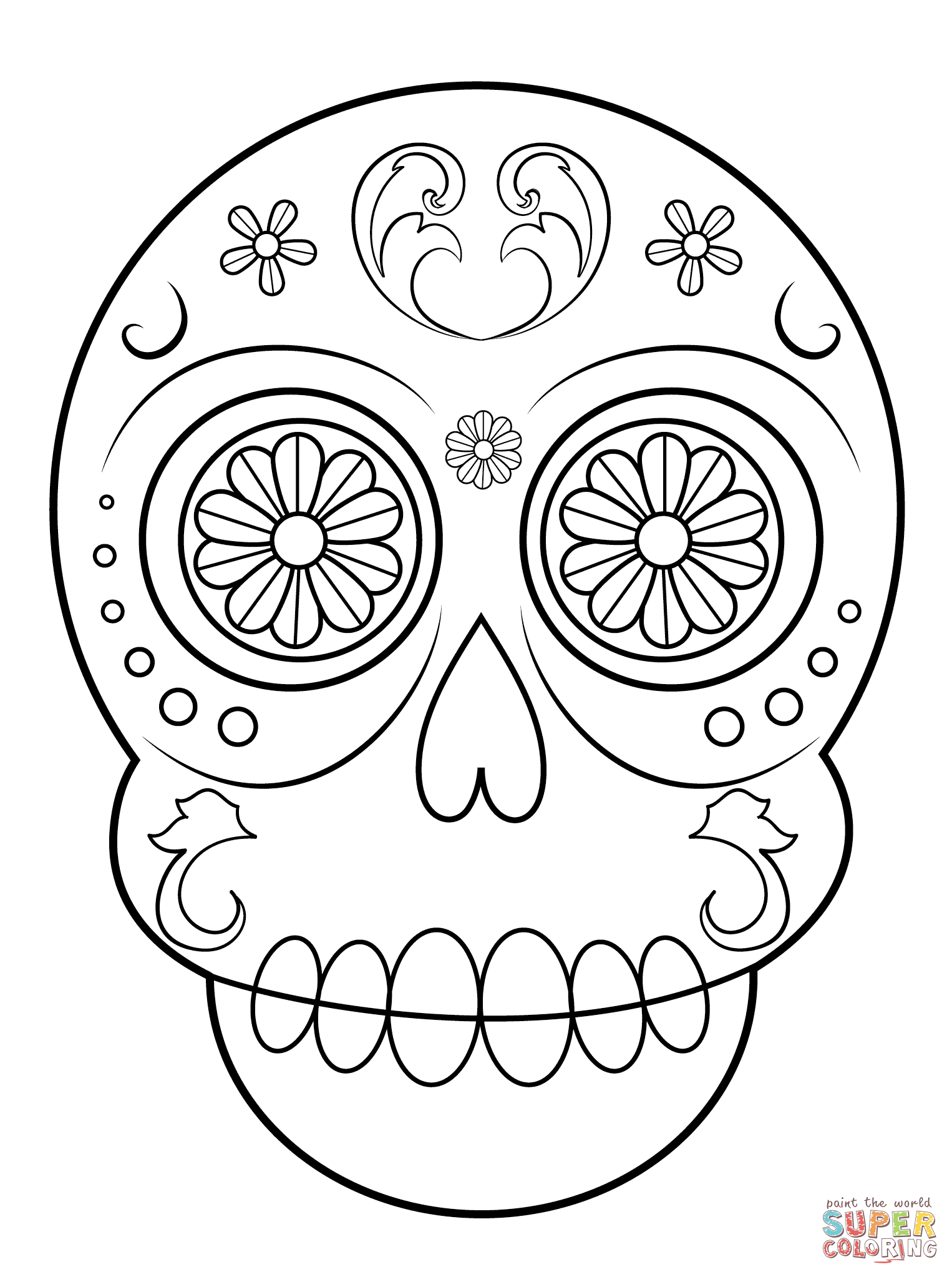 Day Of The Dead Sugar Skull Coloring Page | Free Printable Coloring - Free Printable Sugar Skull Day Of The Dead Mask