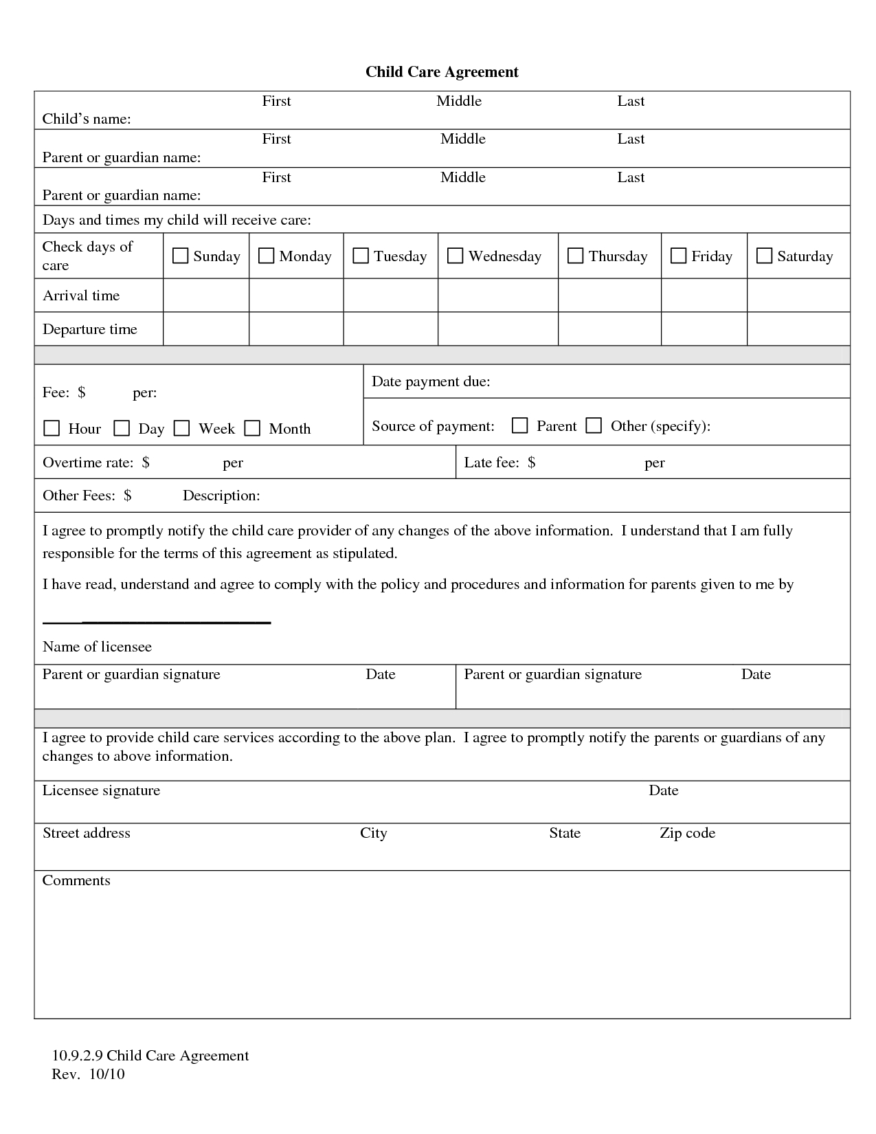 Free Daycare Printable Forms