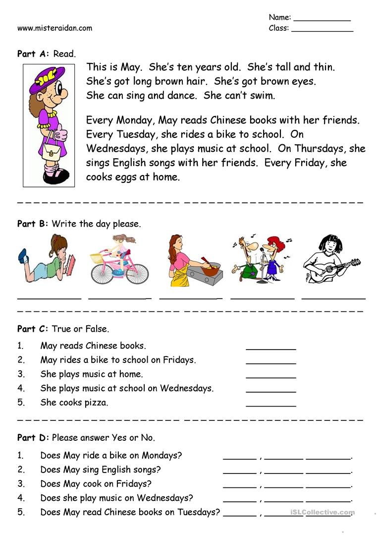 Days Of The Week - Simple Reading Comprehension Worksheet - Free Esl - Free Printable English Lessons For Beginners