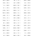 Decimal × 10, 100, Or 1000 (Horizontal; 45 Per Page) (A)   Free Printable Multiplying Decimals Worksheets