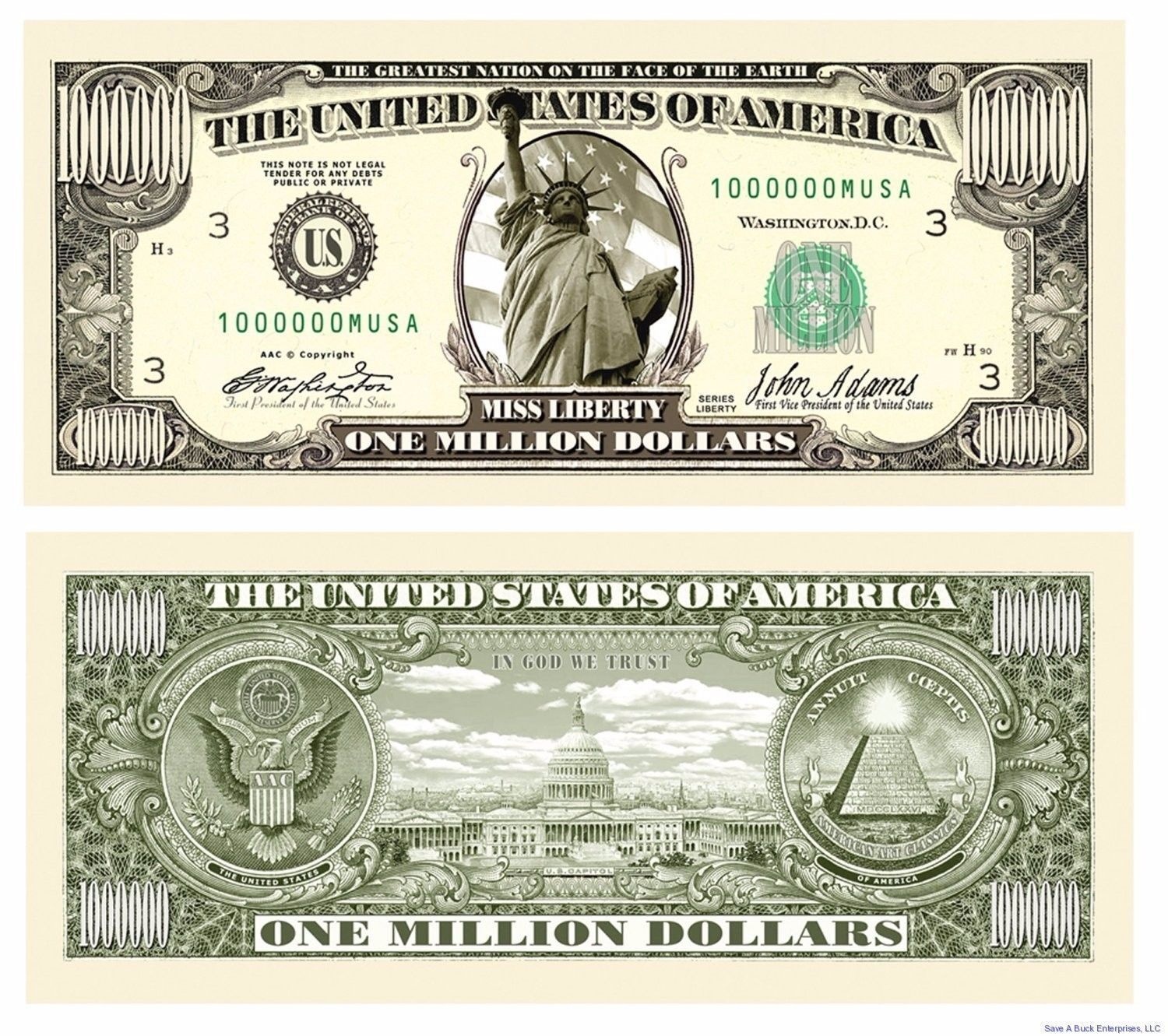Details About (50) Traditional Million Dollar Bills - Fun Novelty - Free Printable Million Dollar Bill