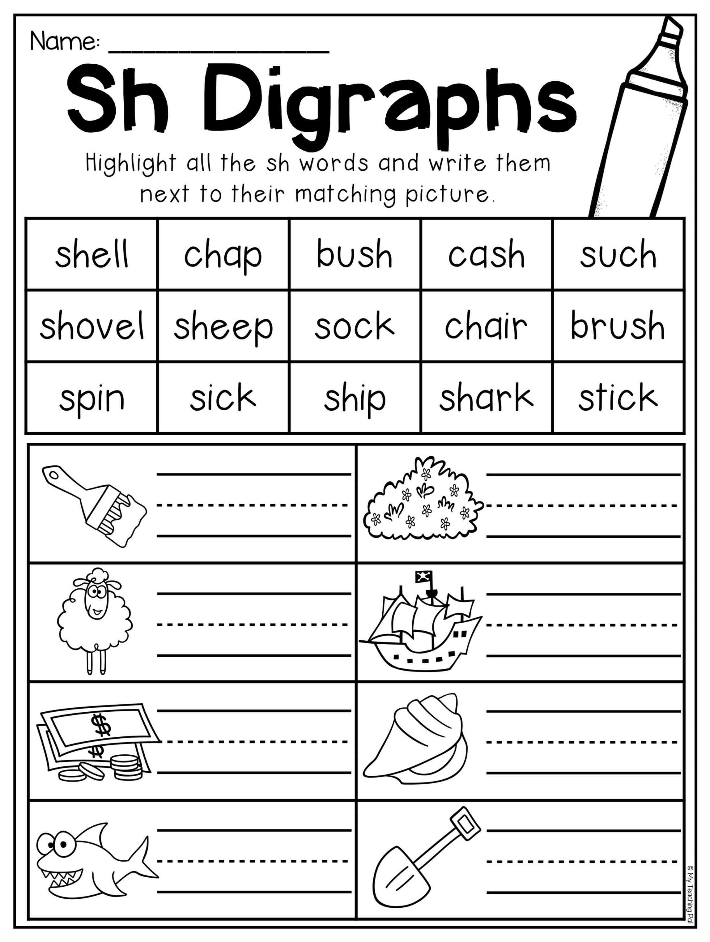 Digraph Worksheet Packet - Ch, Sh, Th, Wh, Ph | Esl | Digraphs - Sh Worksheets Free Printable