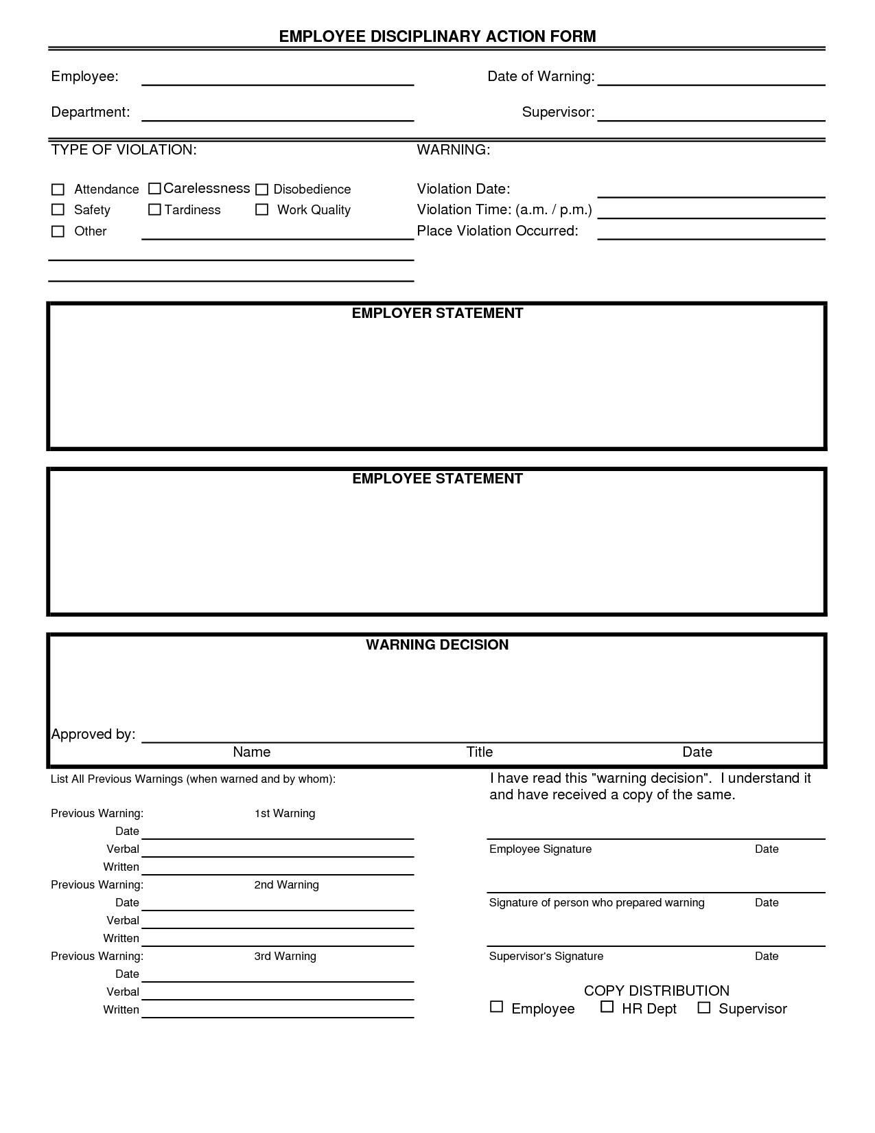 Disciplinary Form Template Free | Employee Disciplinary Action Form - Free Printable Hr Forms