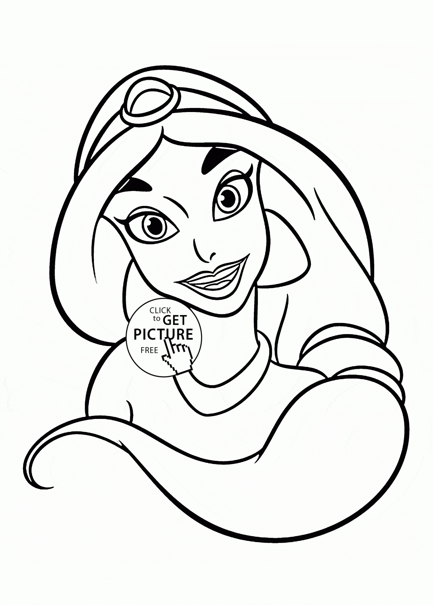 Disney Princess Jasmine Face Coloring Page For Kids, Disney Princess - Free Printable Princess Jasmine Coloring Pages