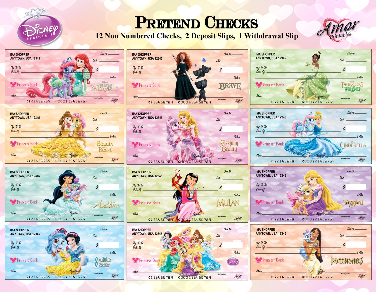 Disney Princess Pretend Play Checks Disney Printables Party | Etsy - Free Printable Play Checks
