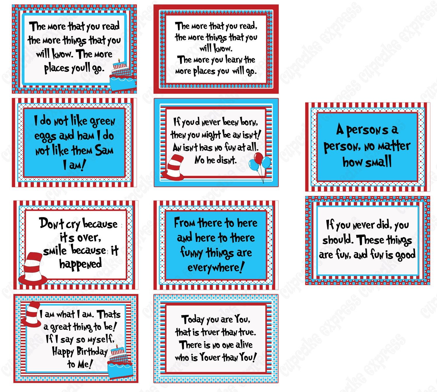 Diy 20 Dr. Seuss Inspired Quote Signs Printable Birthday Party Red - Free Printable Dr Seuss Quotes