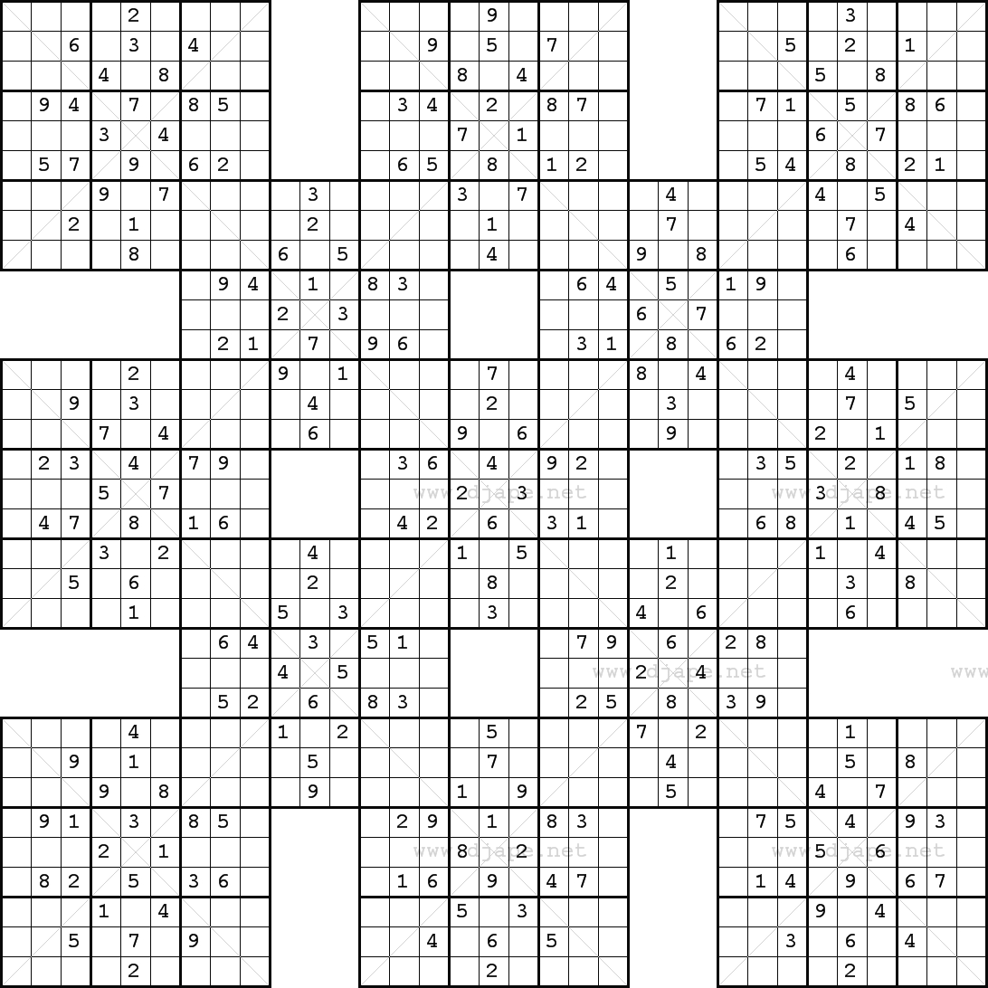 Double Harakiri Sudoku X - Free Printable Samurai Sudoku