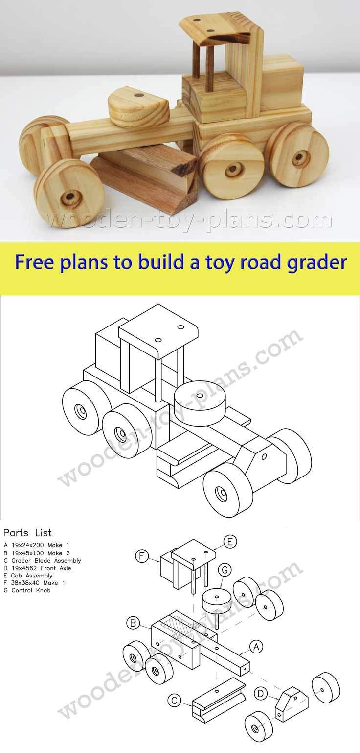 Download Free Printable Plans To Build This Toy Road Grader. Plans - Free Printable Woodworking Plans