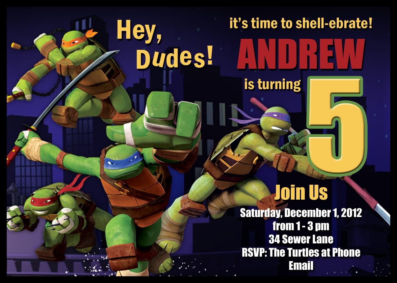 Download Free Template Teenage Mutant Ninja Turtle Birthday Party - Free Printable Tmnt Birthday Party Invitations