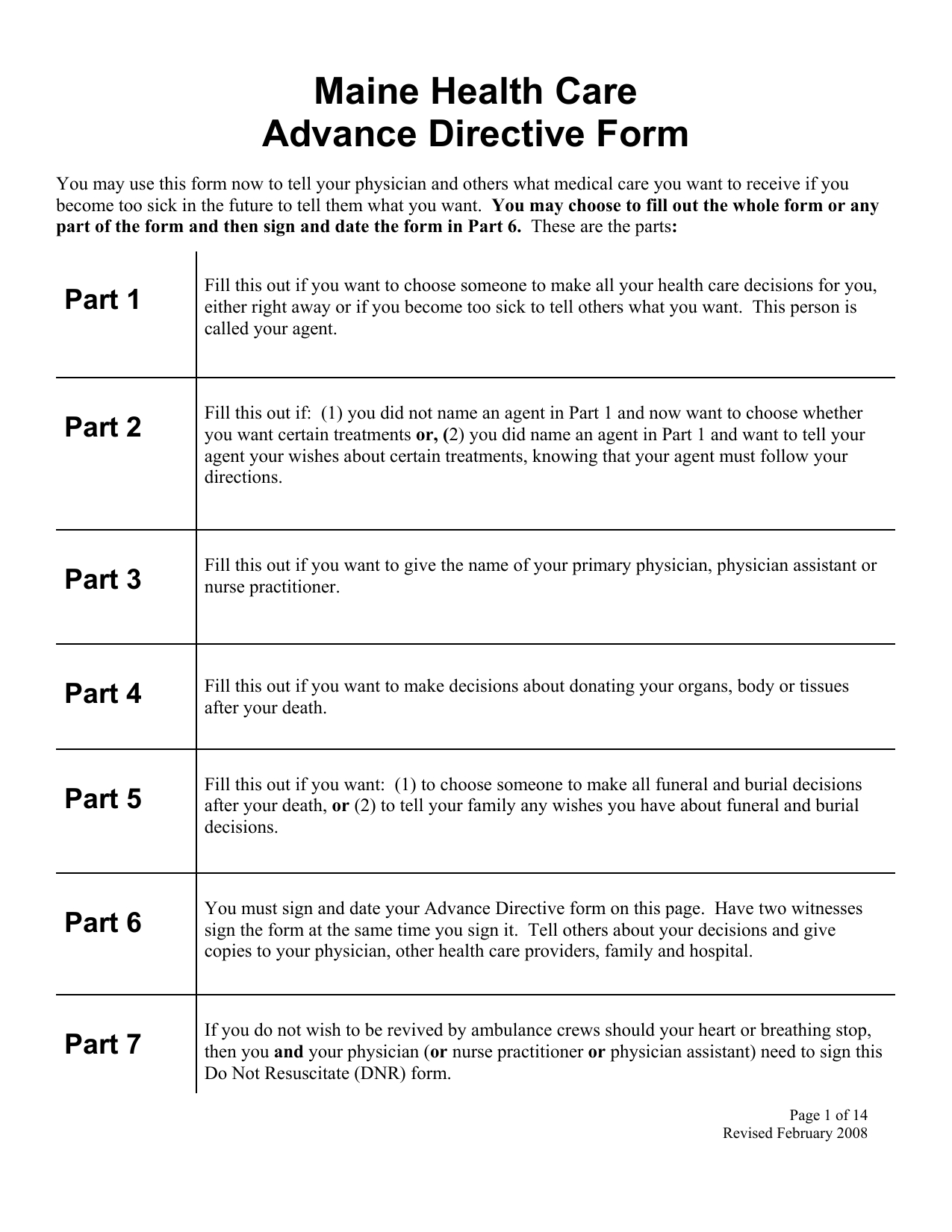 Download Maine Liviing Will Form – Advance Directive | Pdf - Free Printable Advance Directive Form