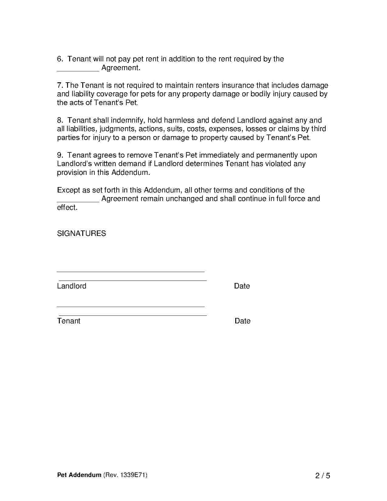 Download Pet Addendum To A Lease Agreement Style 2 Template For Free