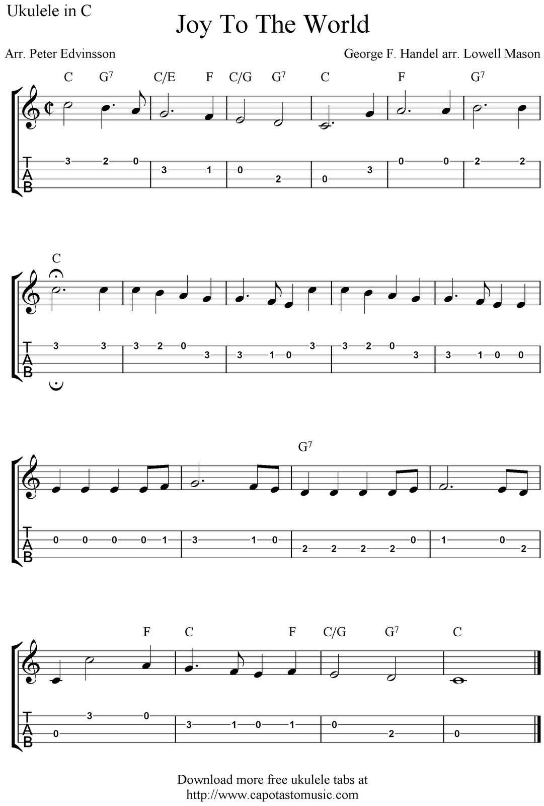 ✓&amp;quot;joy To The World&amp;quot; Ukulele Sheet Music - Free Printable | Giải Trí - Free Printable Ukulele Songs