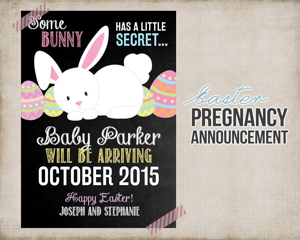 Easter Pregnancy Announcement Printable Card Sign Bunny | Etsy - Free Printable Pregnancy Announcement Cards