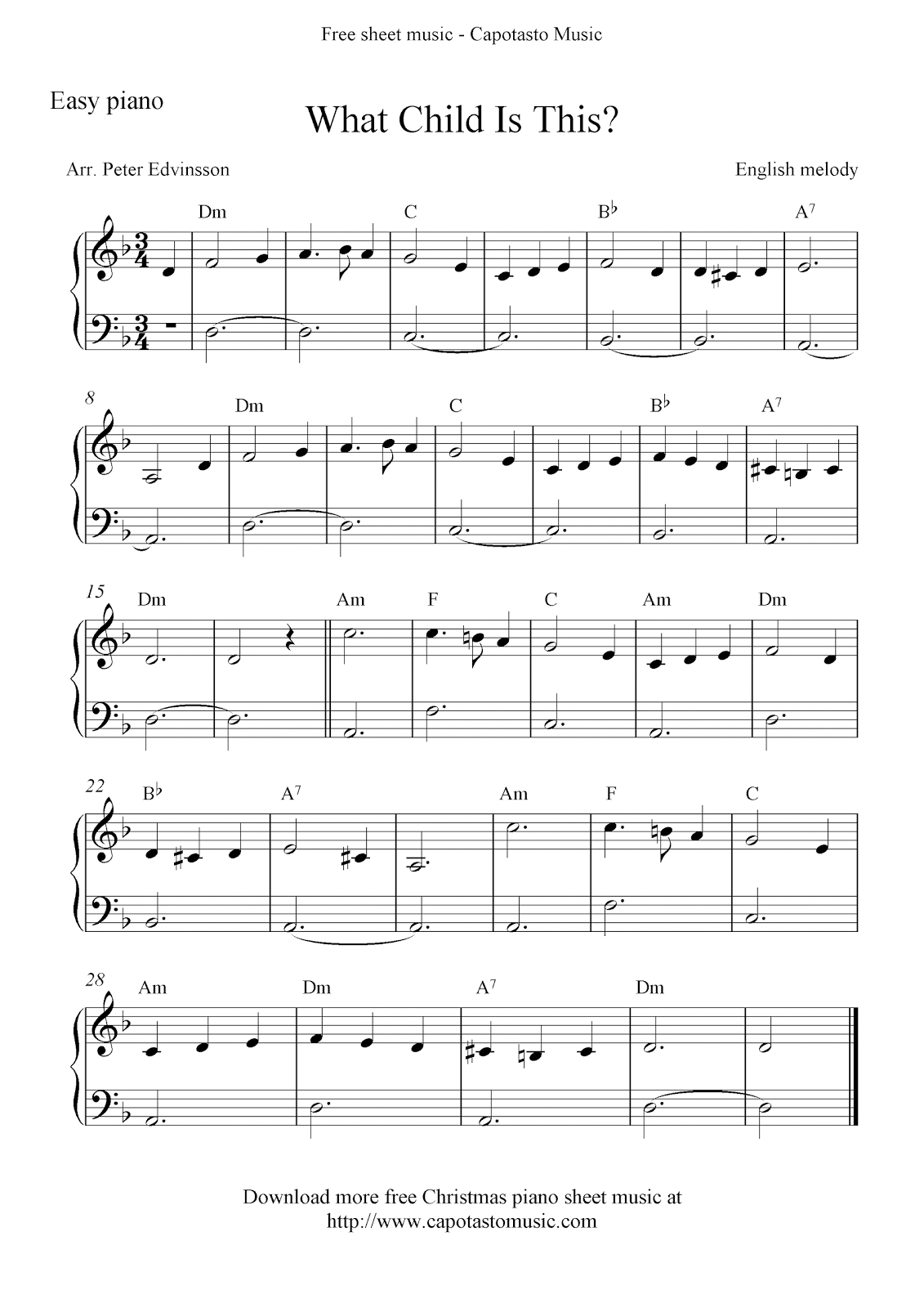 Easy Piano Solo Arrangementpeter Edvinsson Of The Christmas - Free Printable Christmas Sheet Music For Piano