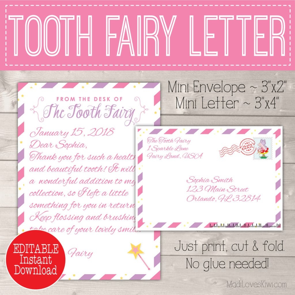 Editable Tooth Fairy Letter With Envelope | Printable Pink &amp;amp; Purple - Free Printable Tooth Fairy Letter And Envelope