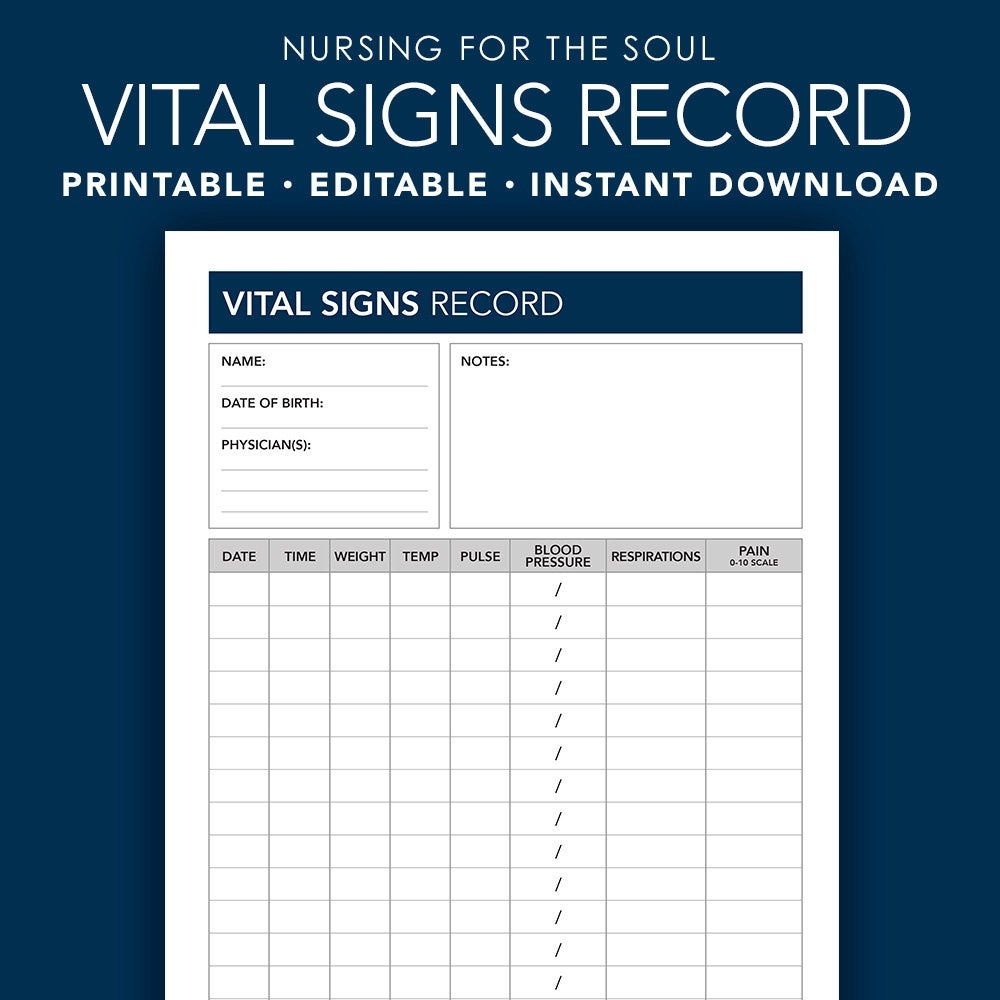 Editable Vital Signs Form Vital Signs Vital Signs For | Etsy - Free Printable Vital Sign Sheets