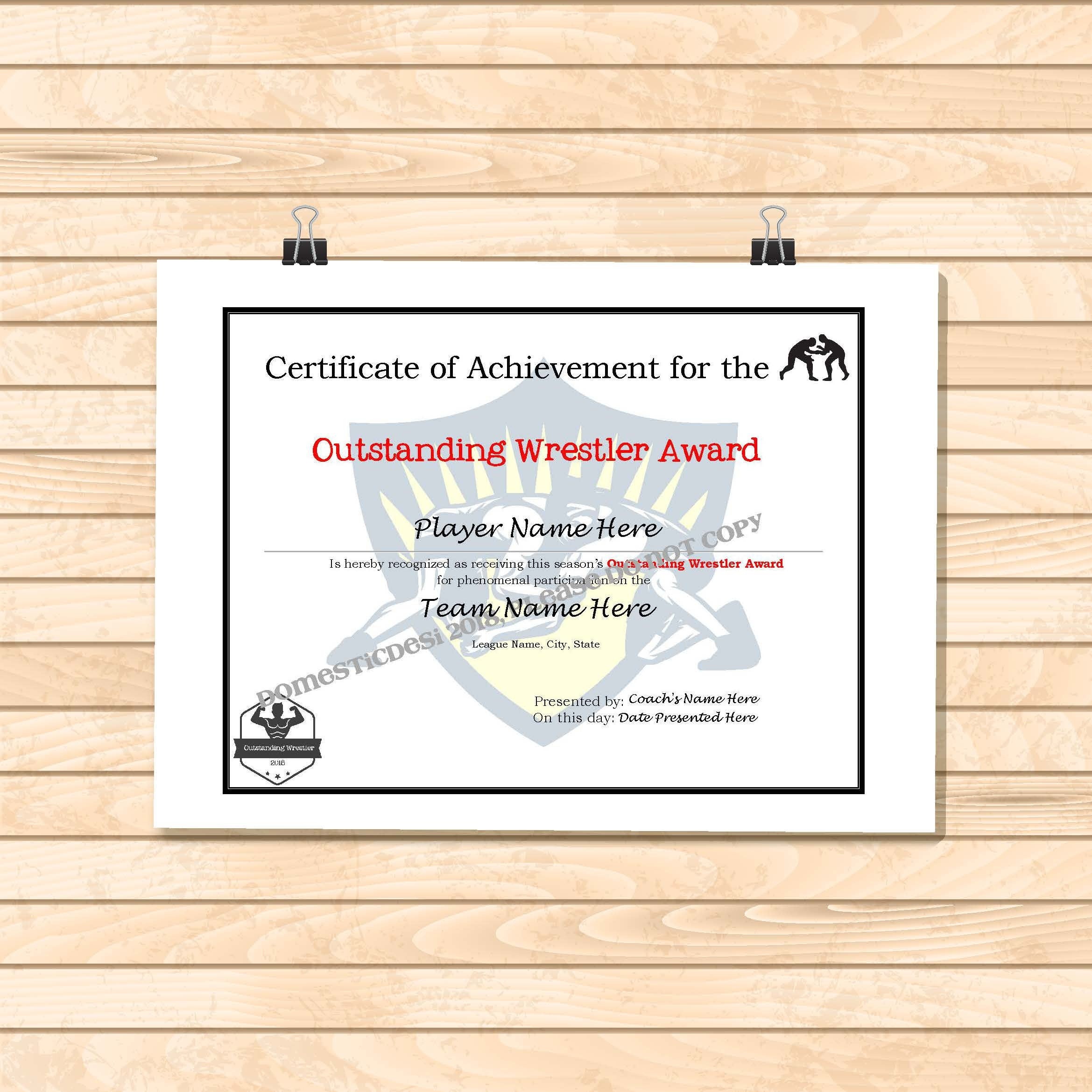 Editable Wrestling Certificates-Digital Downloadable Printable | Etsy - Free Printable Wrestling Certificates