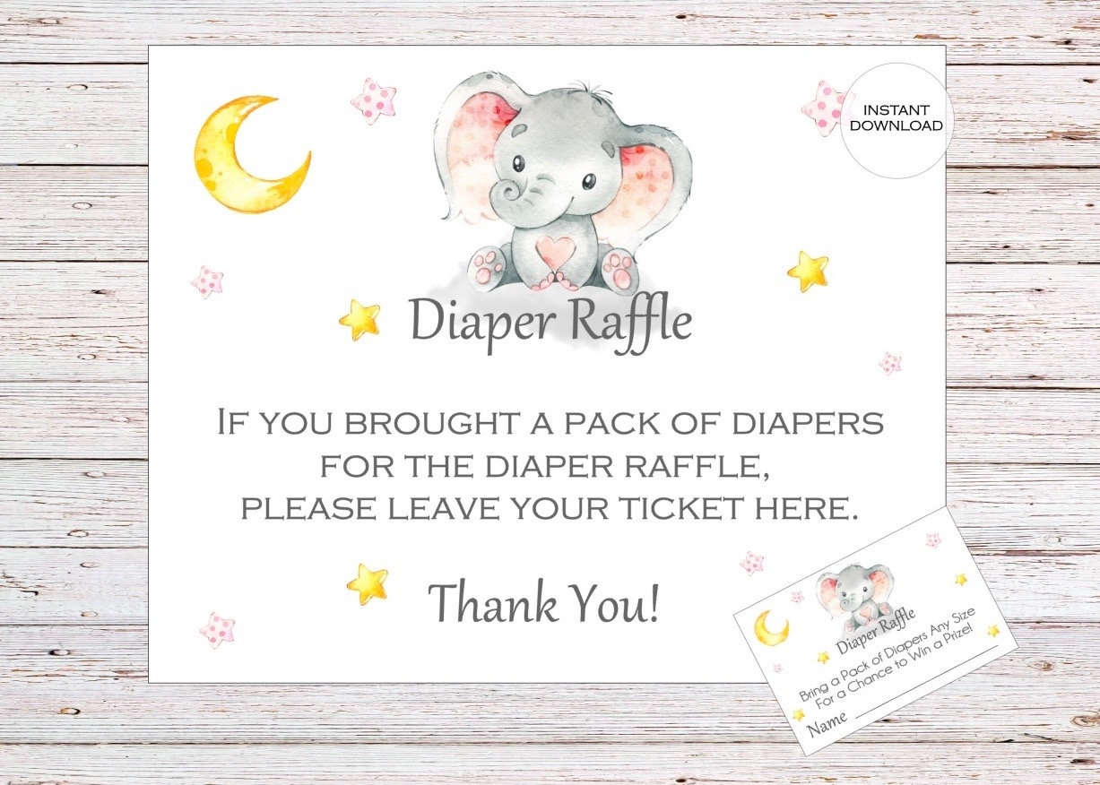 Elephant Printable Diaper Raffle Ticket Elephant Baby Shower | Etsy - Free Printable Diaper Raffle Tickets Elephant