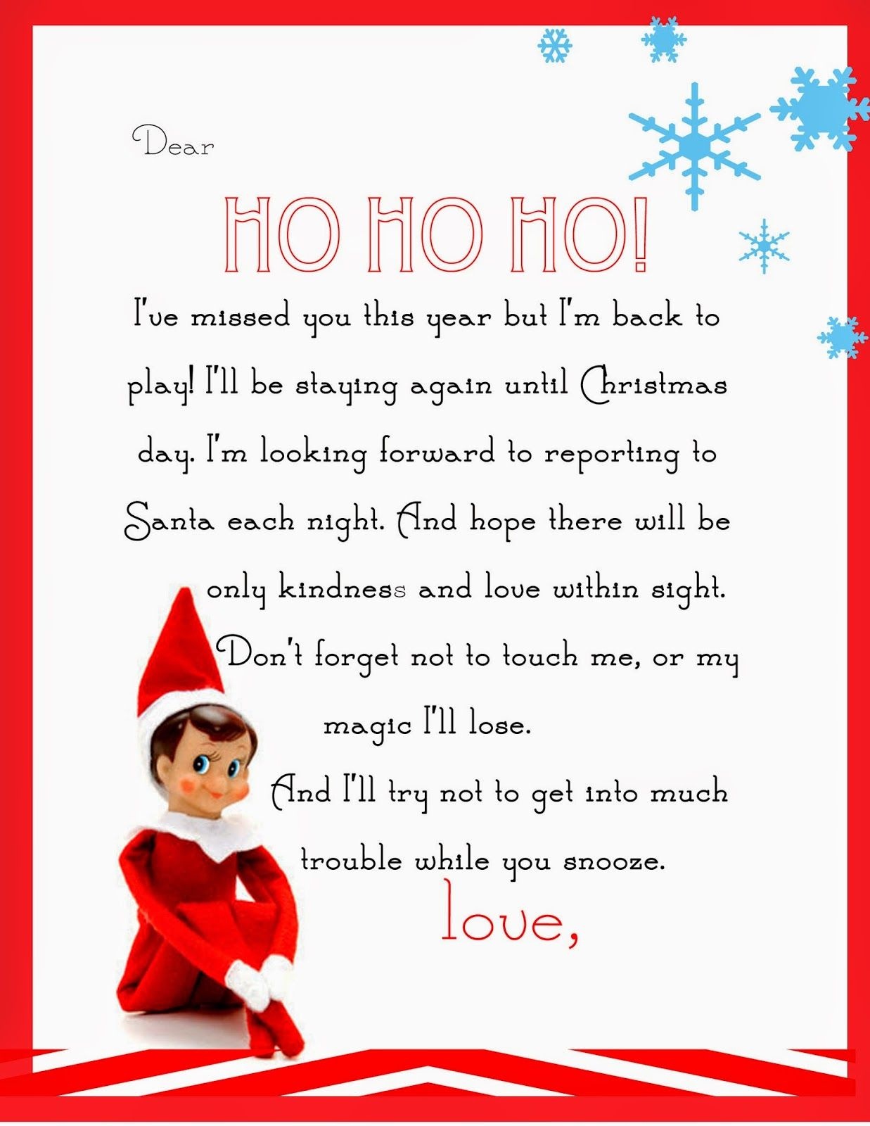 Elf On The Shelf Letter {Free Printable} | Christmas | Elf On The - Free Printable Elf On Shelf Arrival Letter