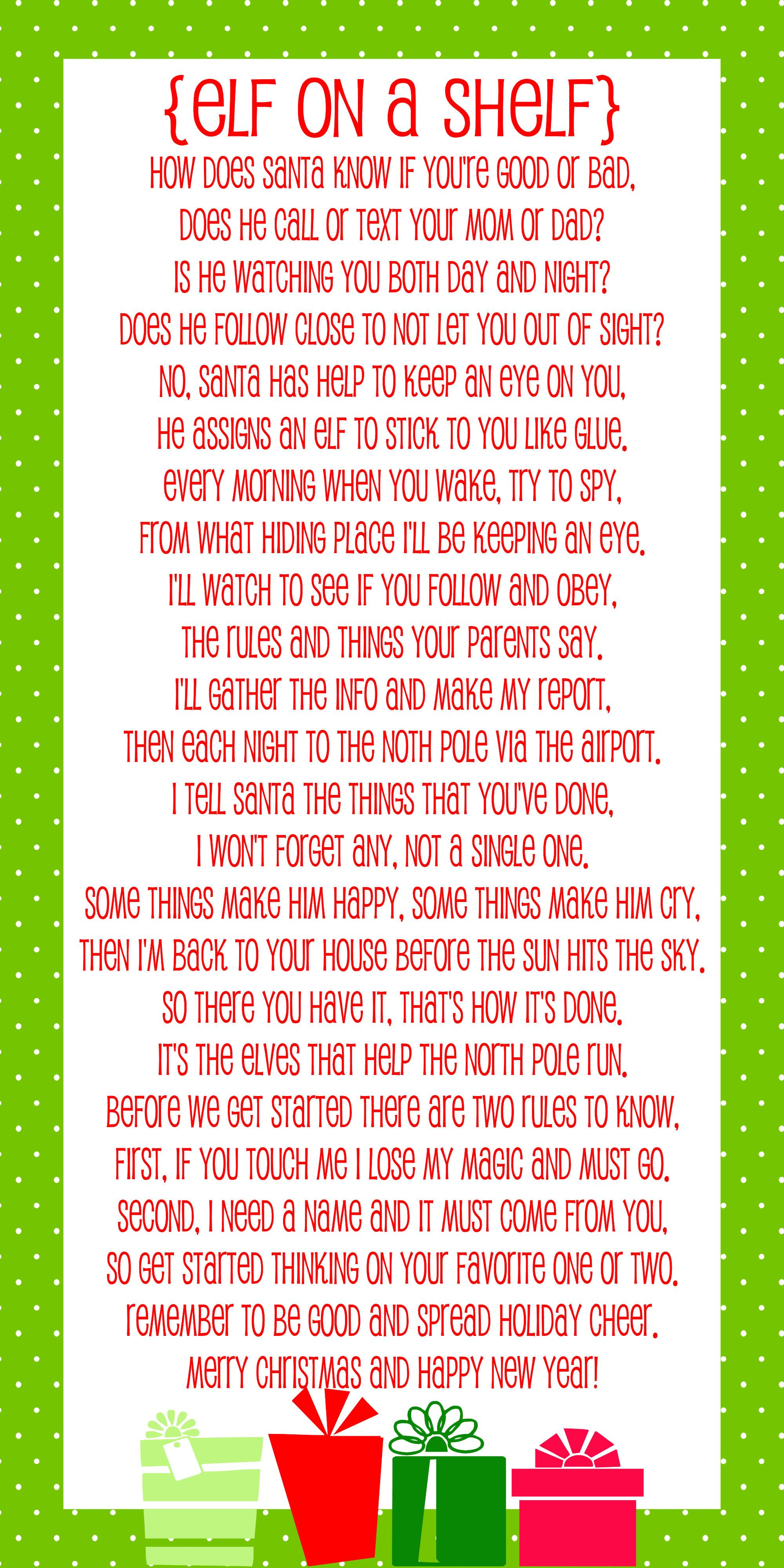 Elf On The Shelf Story - Free Printable Poem | Christmas | Elf On - Free Printable Elf On The Shelf Story