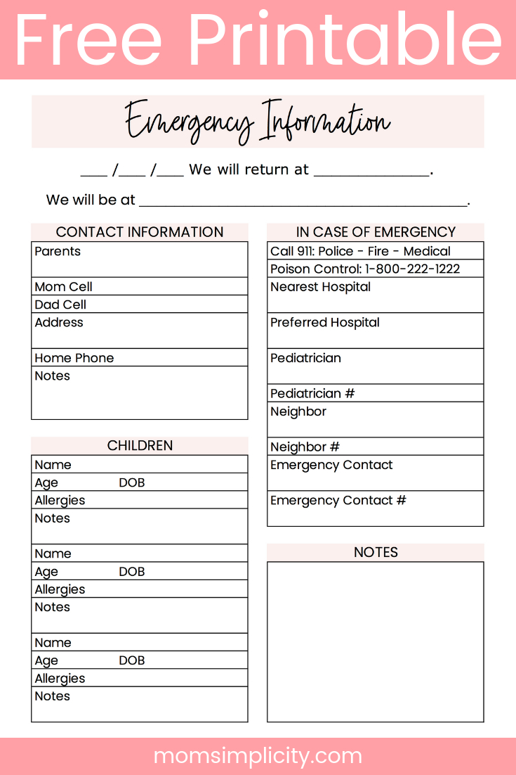 emergency-information-sheet-education-life-skills-babysitter