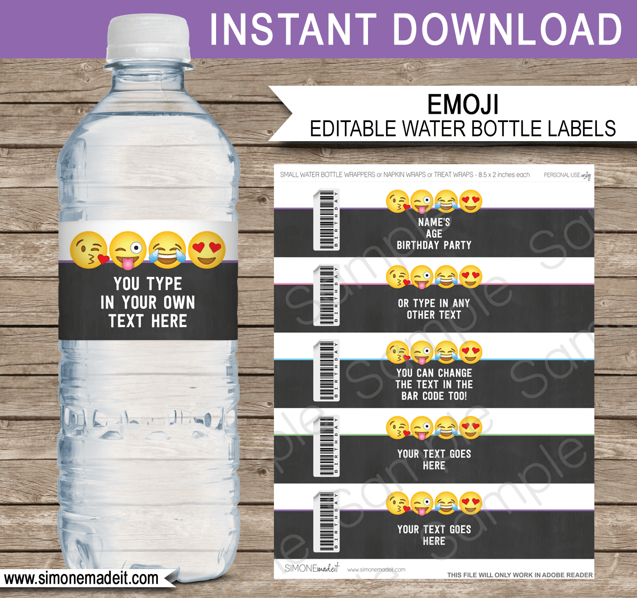 Emoji Water Bottle Labels Template | Emoji Theme Decorations - Free Printable Water Bottle Labels For Birthday