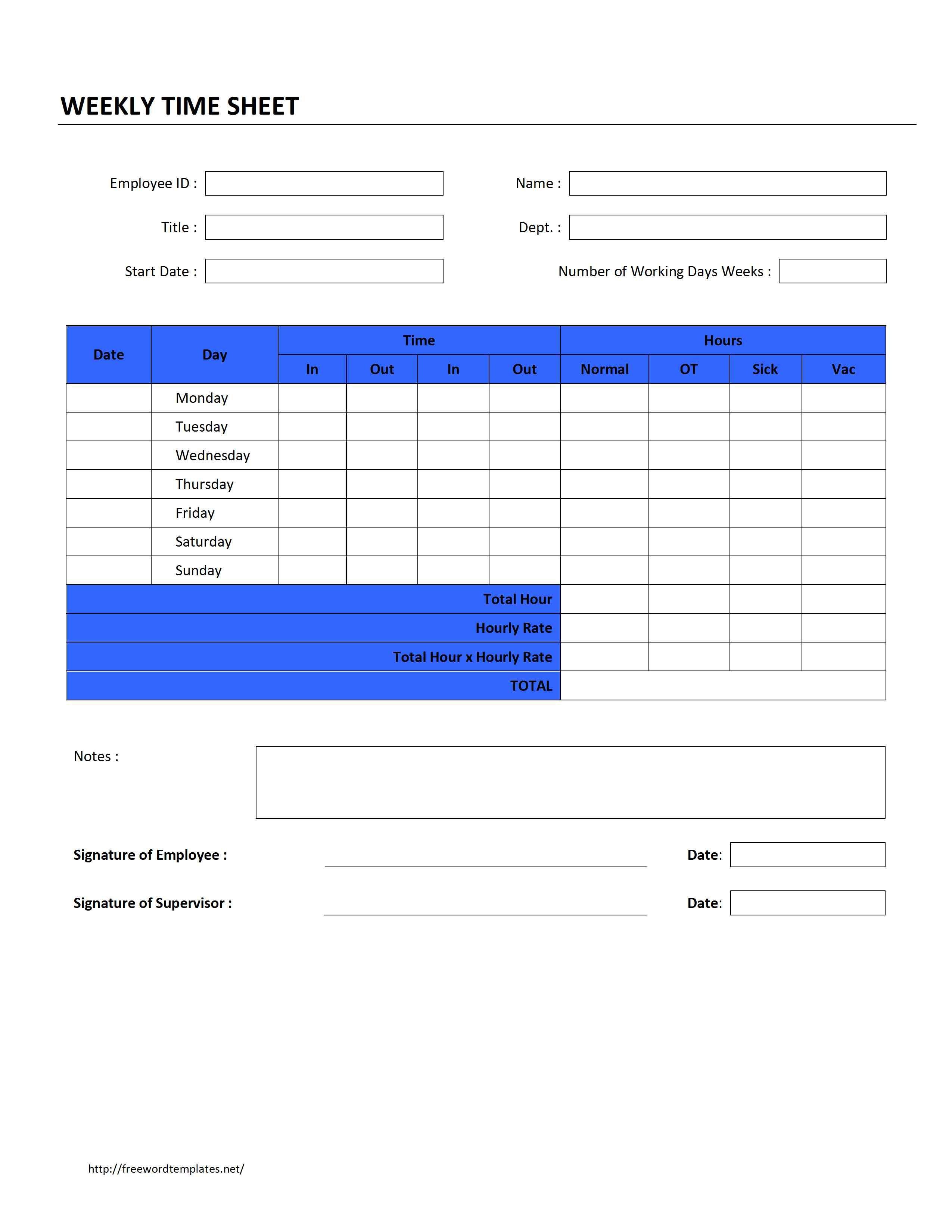 Employee Timesheet Template For Word | Templates And Designs - Free Printable Time Sheets Forms