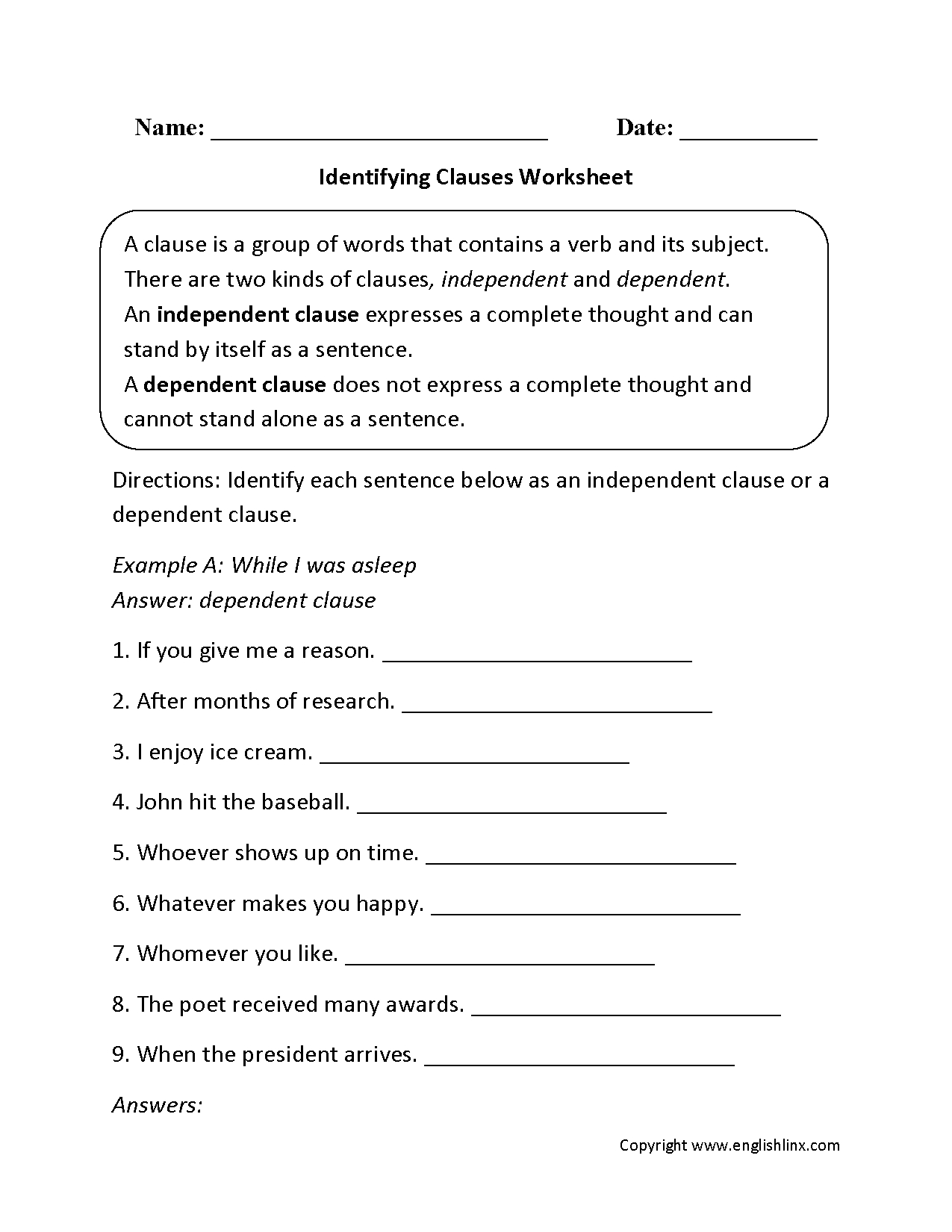 Englishlinx | Clauses Worksheets - 9Th Grade English Worksheets Free Printable