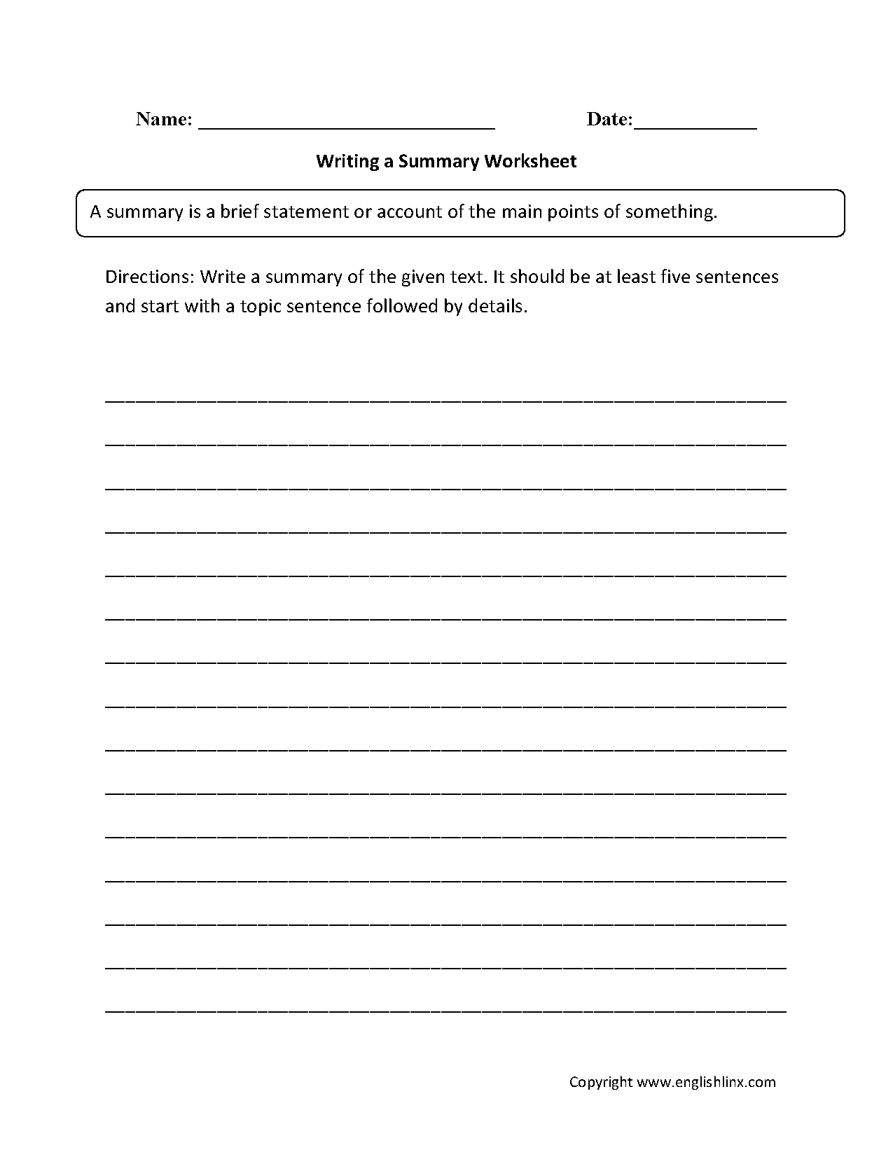 Englishlinx | Summary Worksheets - Free Printable Summarizing Worksheets 4Th Grade