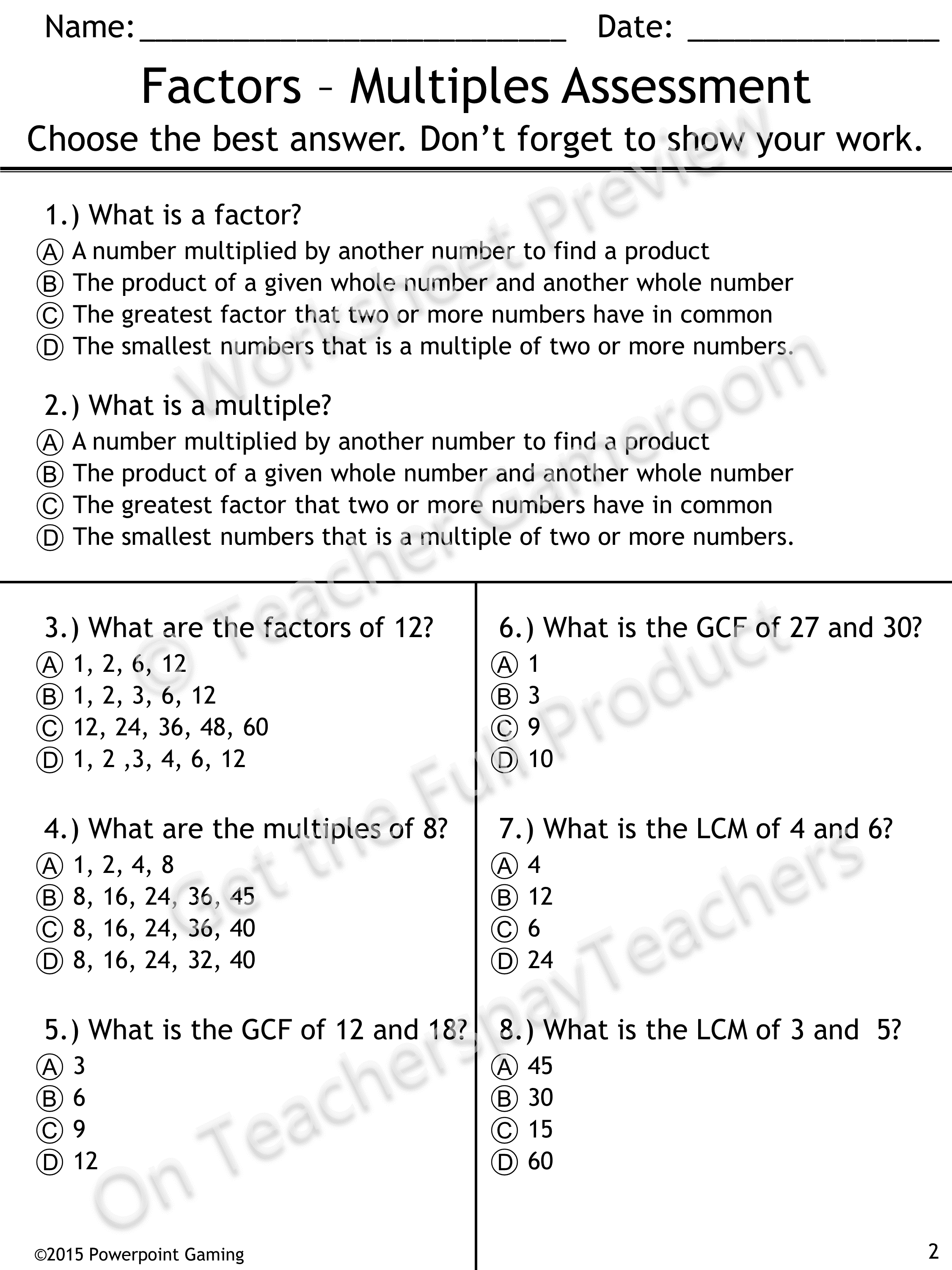 Understanding Multiples Worksheet