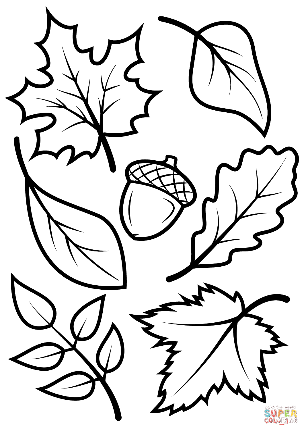 Fall Leaves And Acorn Coloring Page | Free Printable Coloring Pages - Free Printable Leaf Coloring Pages