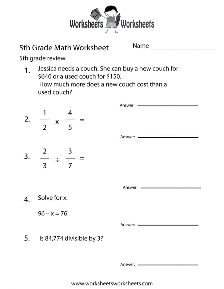 Free Printable Worksheets For 5Th Grade