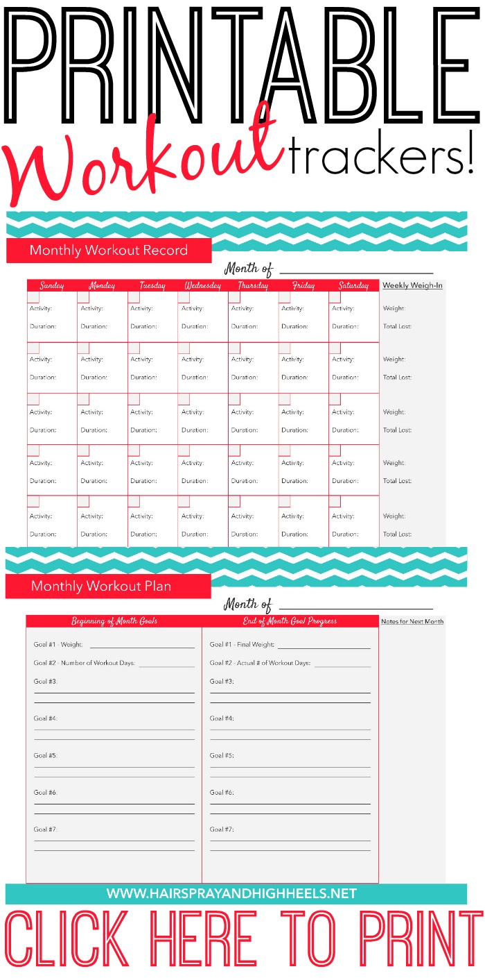 Fitness Tracker Printable - Hairspray And Highheels - Free Printable Fitness Tracker