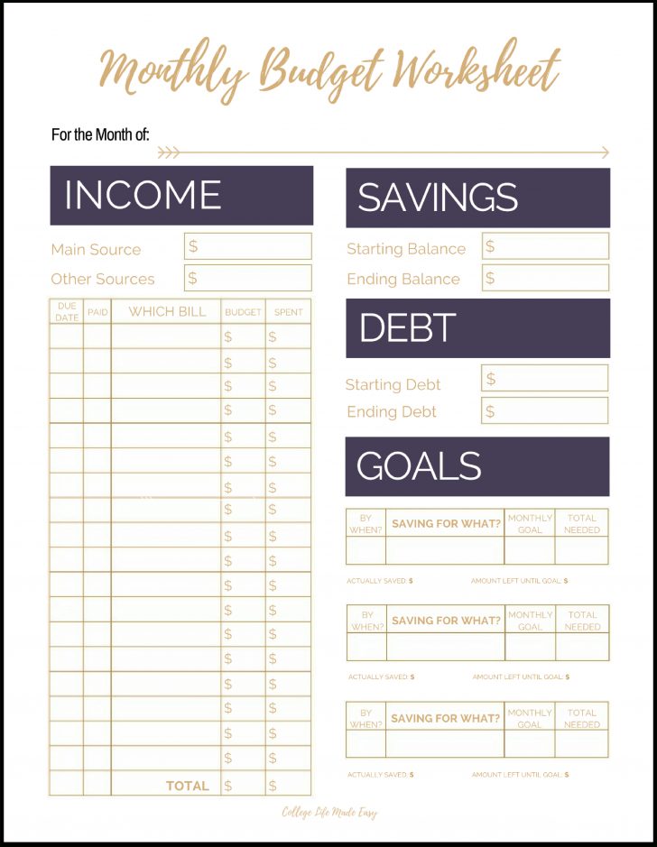 Free Printable Monthly Budget Worksheets