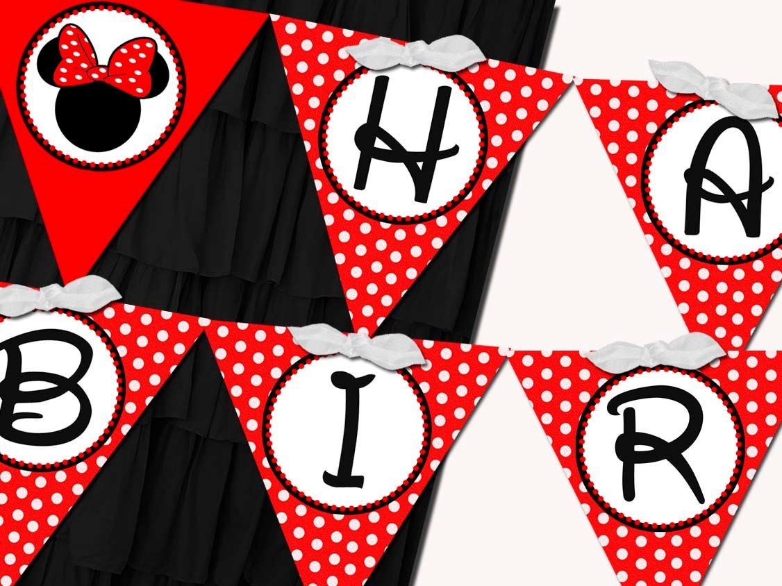 Flag Banner Girl Minnie Mouse Red Birthdaysticktoyourstory - Free Printable Minnie Mouse Birthday Banner