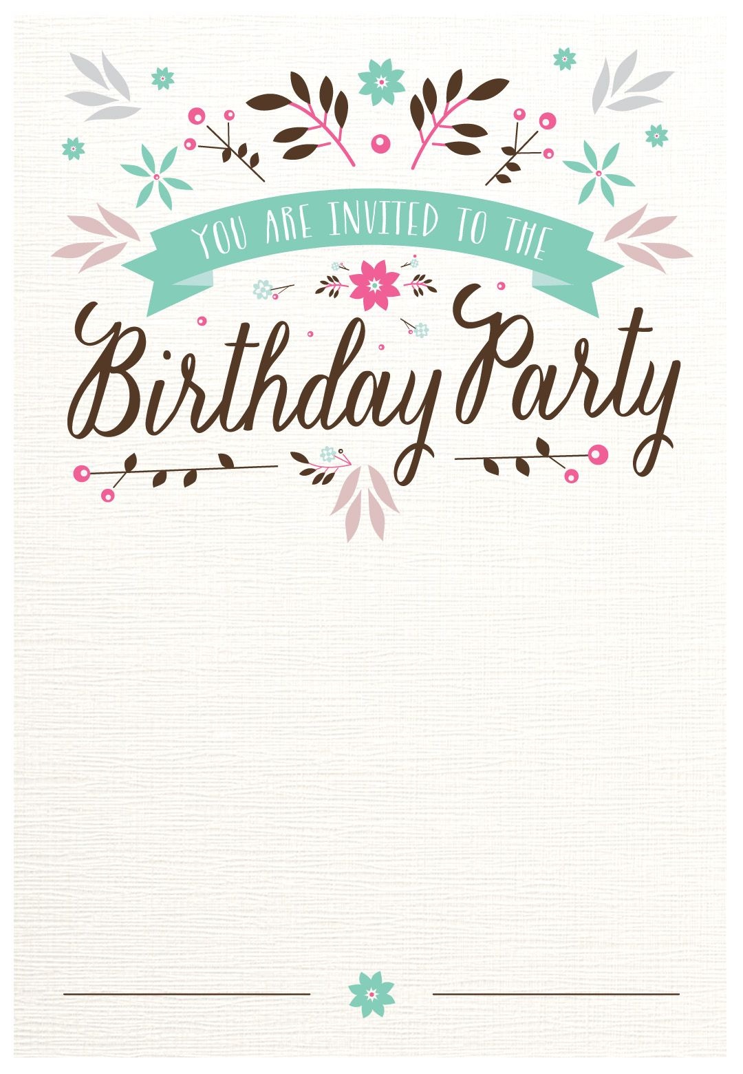 Flat Floral - Free Printable Birthday Invitation Template - Free Printable Birthday Invitations With Pictures