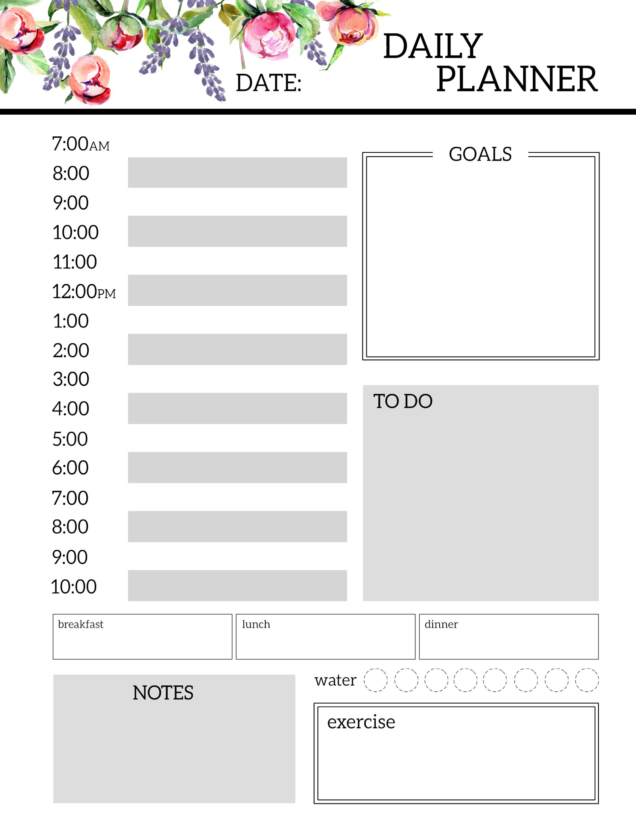Floral Free Printable Daily Planner Template Sheets - Paper Trail Design - Free Printable Daily Schedule