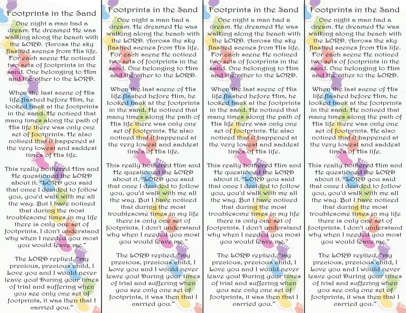 Footprints In The Sand Poem Bookmark Printable Version Visit The - Footprints In The Sand Printable Free