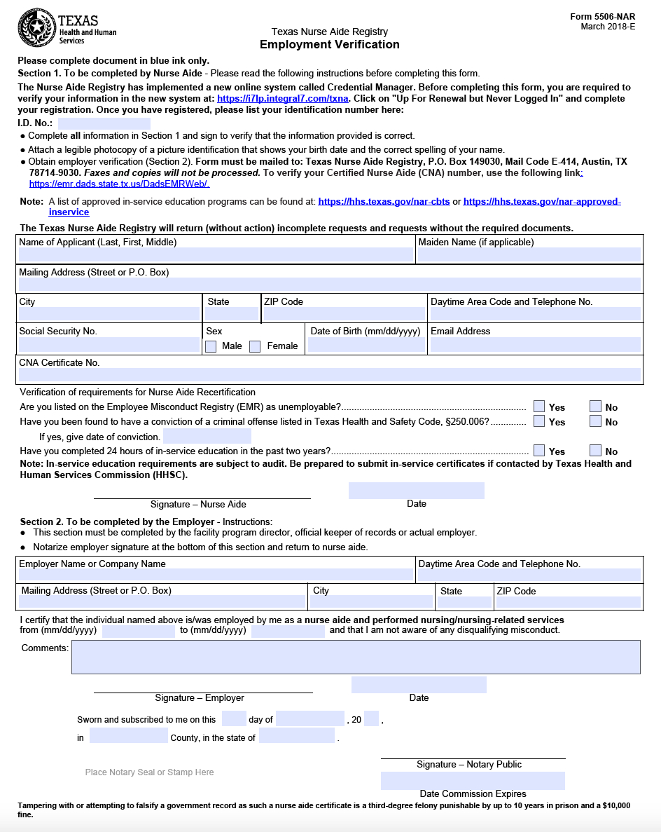 Cna Inservice Hours Form