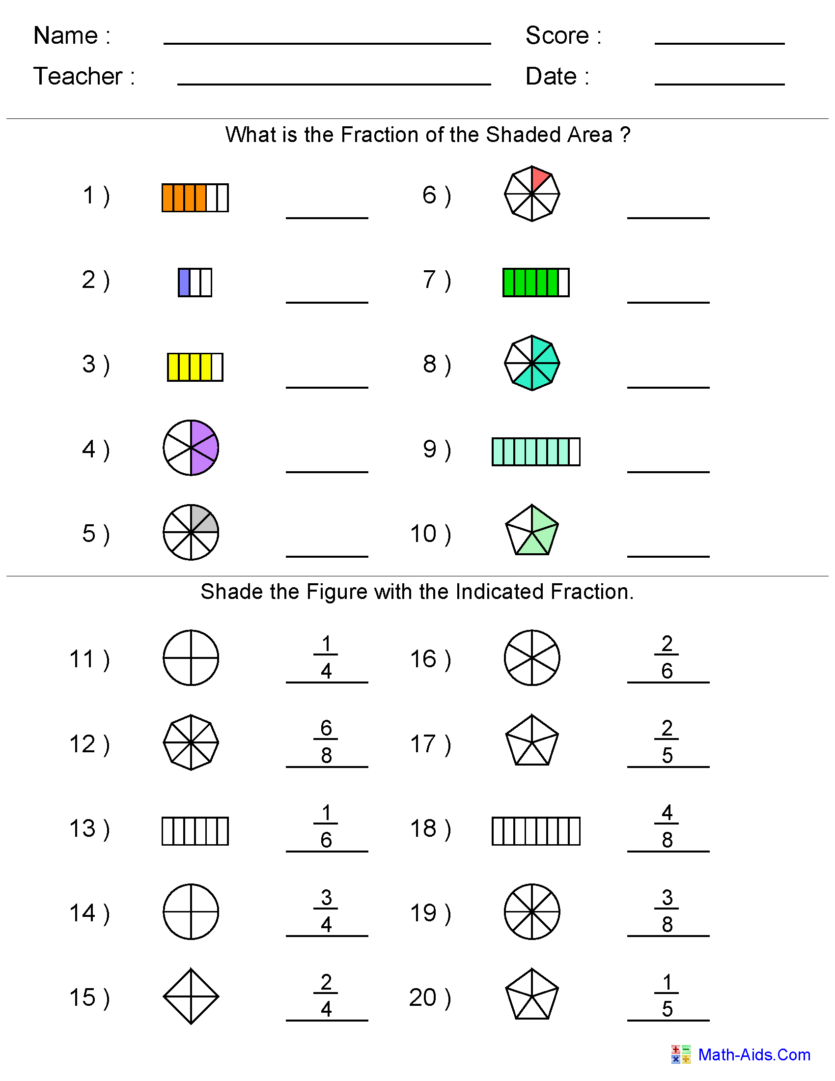 Fractions Worksheets | Printable Fractions Worksheets For Teachers - Free Printable Common Core Math Worksheets For Third Grade