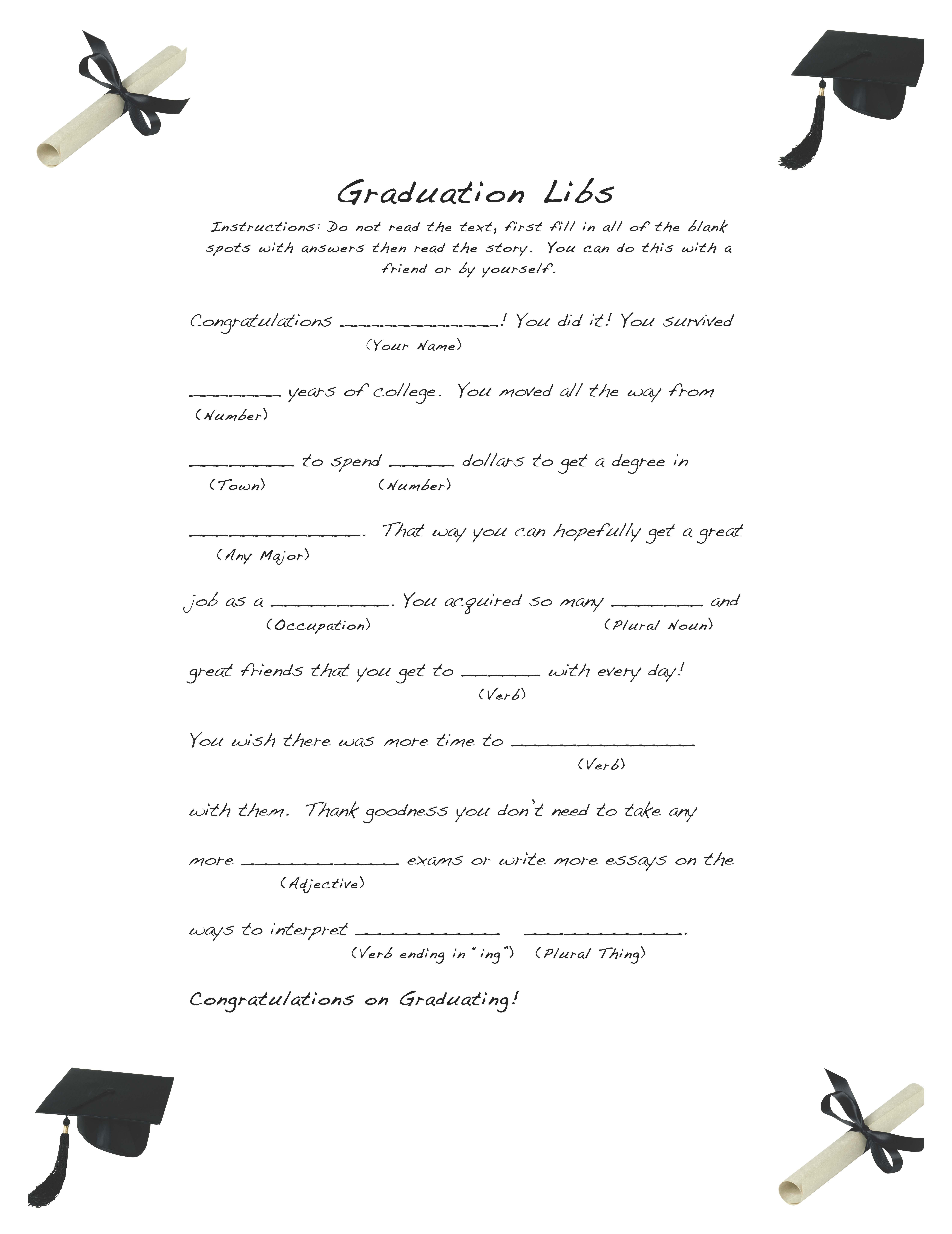 Free And Easy Graduation Libs – Easy Event Ideas - Free Printable Graduation Party Games